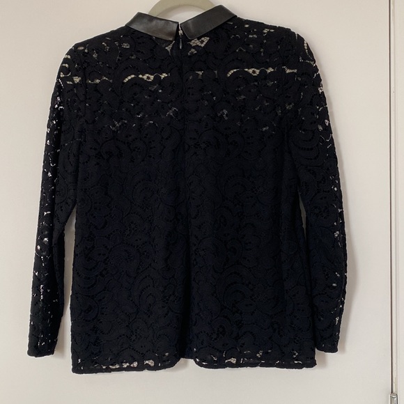 Kooples Lace blouse with leather collar and stud detail - Picture 5 of 5